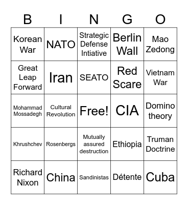 Cold War - AHS WHAP Bingo Card