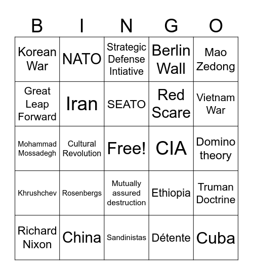 Cold War - AHS WHAP Bingo Card