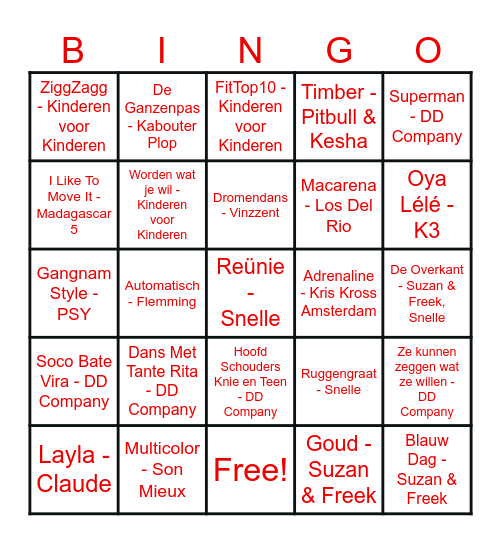 Kinder muziek bingo Card