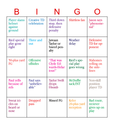 Chiefs Wild Card Game Bingo Card