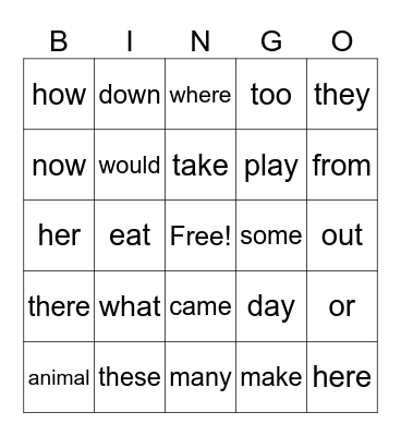2G Words Bingo Card