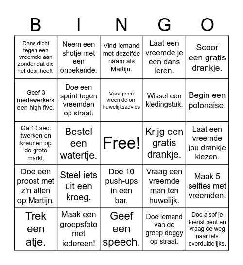 Vrijgezellenfeest Martijn Bingo Card