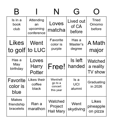 Test Bingo Card