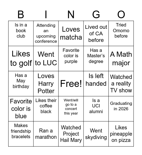 Test Bingo Card
