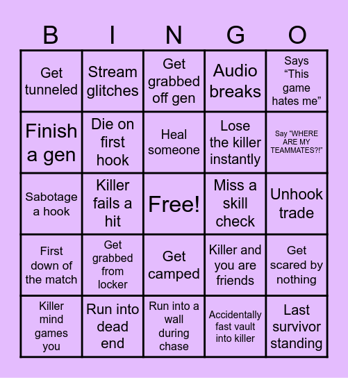 Moon Queen DBD Bingo Card