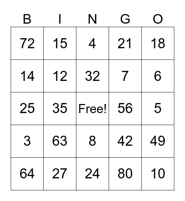 Multiplication Bingo Card