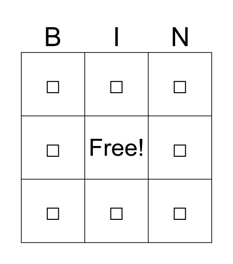 Untitled Bingo Card