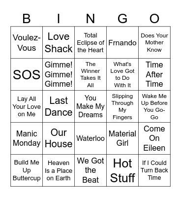 ABBA & Friends Bingo Card