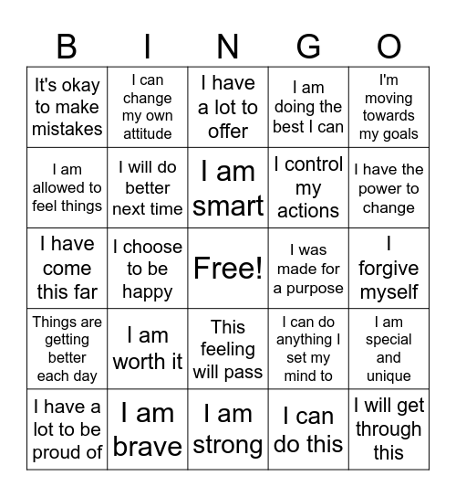 Test affirmation Bingo Card