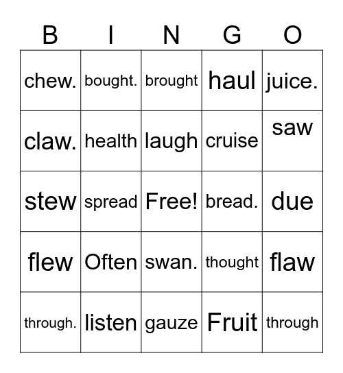 Module 10 Bingo Card