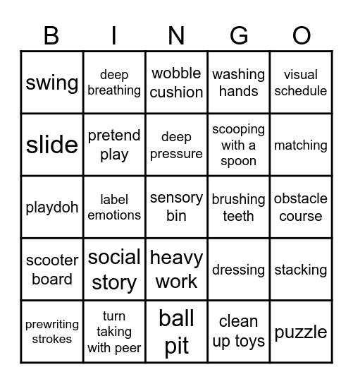 Occupational Therapy Month Bingo Card