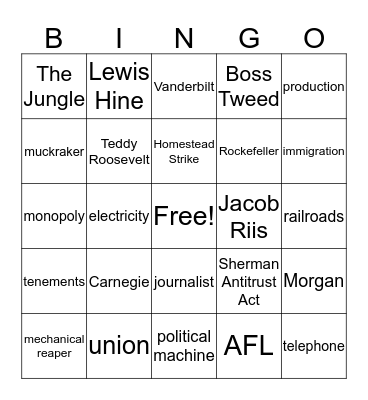 Industrialization, Labor and Rights Bingo Card