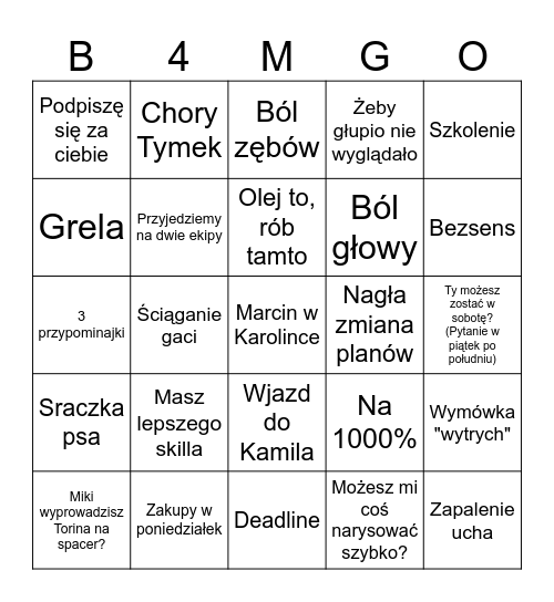 Big4mat Bingo Card