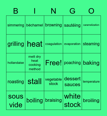 Culinary Arts Unit 4 Topic 2: The Science of Cooking Bingo Card