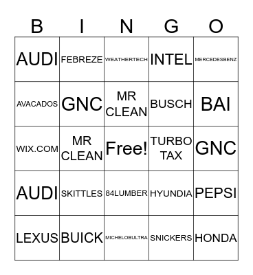 SUPERBOWL COMMERCIAL BINGO Card