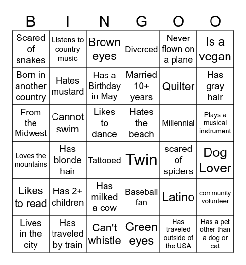 Diversity Bingo Card