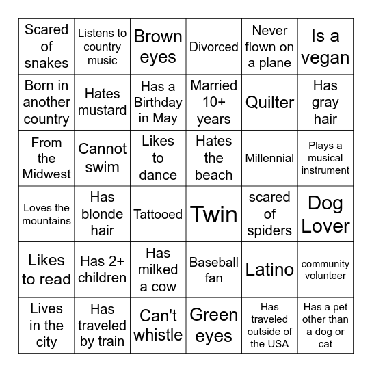Diversity Bingo Card