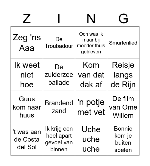 Muziekbingo Joure ronde 1 15 april Bingo Card