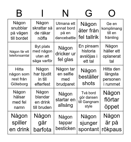 Bröllopsbingo! Bingo Card