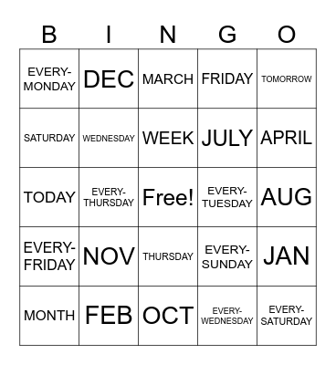 ASL CALENDAR Bingo Card