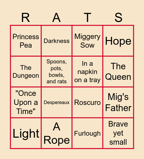 Despereaux RATS Bingo Card