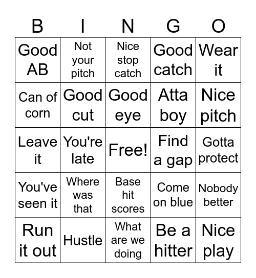 Baseball Dad Bingo Card
