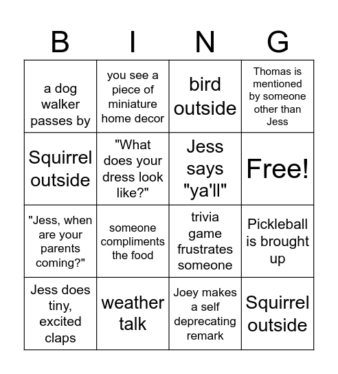Wedding Shower Bingo Card