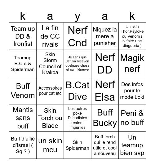 7.5 rivals ( yass t’es lent de con ) Bingo Card