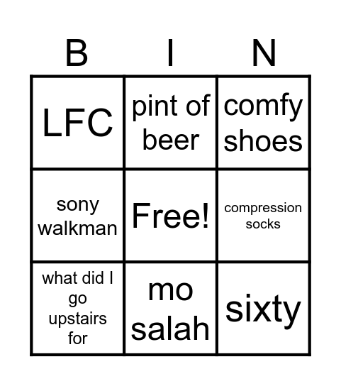 Terry's 60th Bingo Card