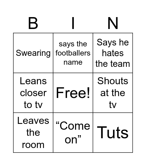 Football bingo Card