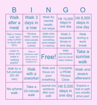RCO Wellness Bingo Card