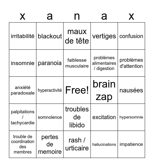 xanax bingo Card