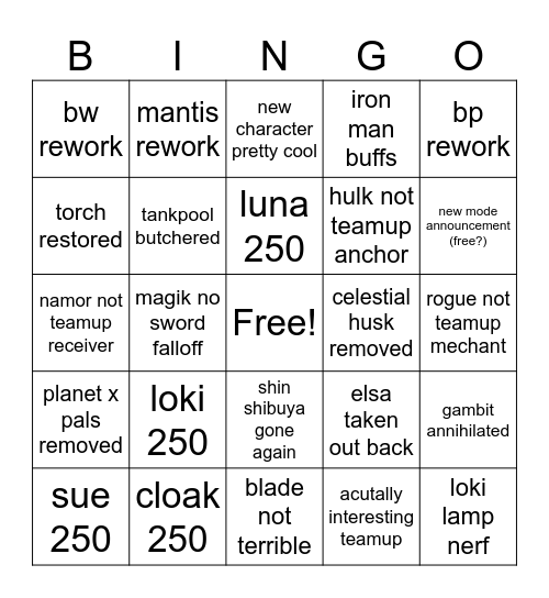 S7.5 good changes bingo Card