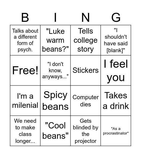 Dr. Nick Bingo Card