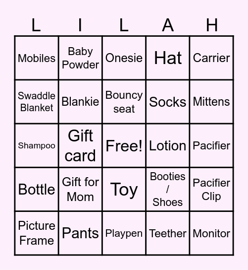 Baby Gift Bingo Card