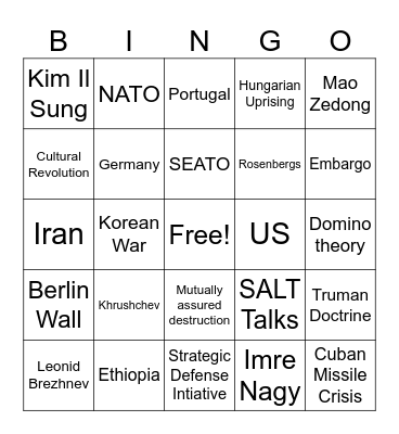 Cold War Review - WHAP AHS Bingo Card