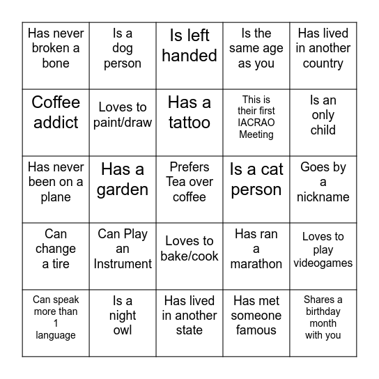 Find Someone Who..... Bingo Card