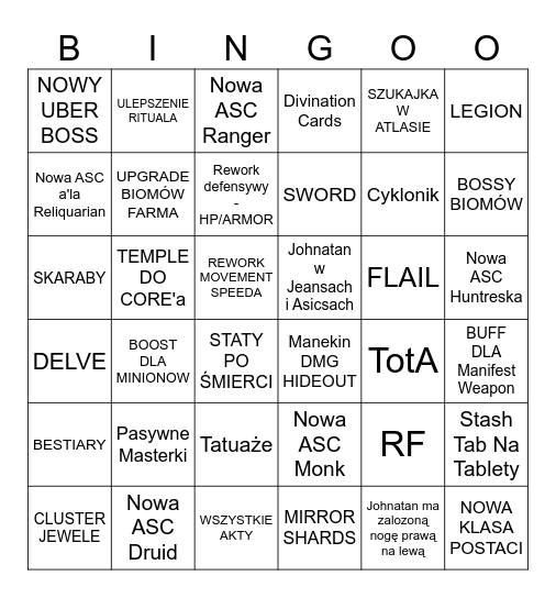 0.5 Path of Exile 2 Bingo Card