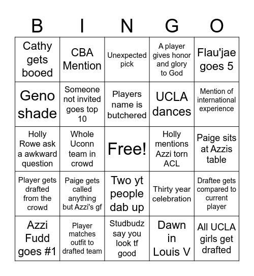 WNBA Darft Bingo Card