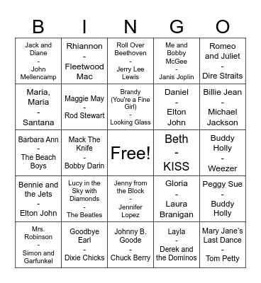 First Name Basis Bingo Card