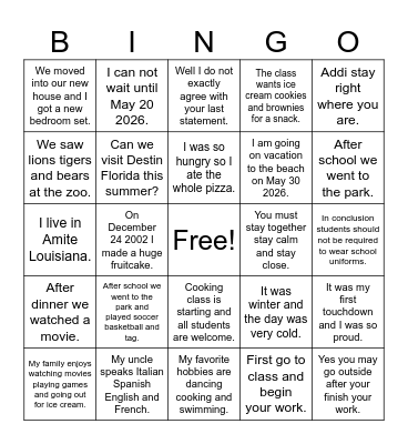 Comma Rules Bingo Card