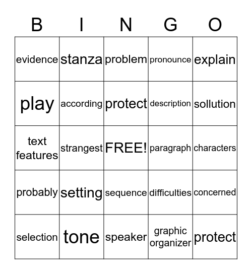 Third Grade Vocabulary Bingo Card