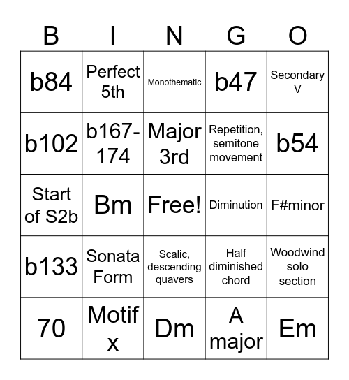 Haydn 104 4th Movement Bingo Card