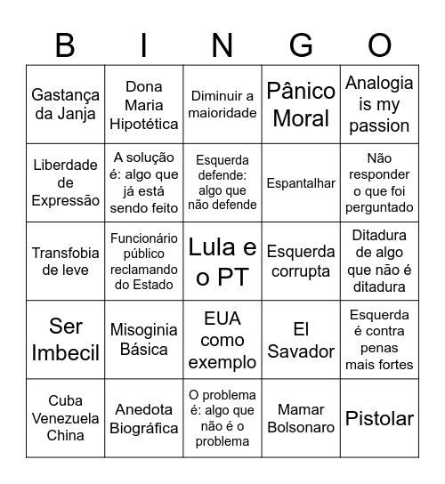 Bingo da Falta de Terapia Bingo Card