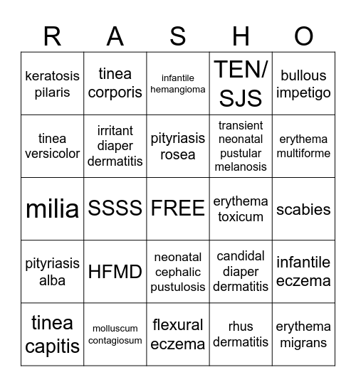 RASH-O! Bingo Card