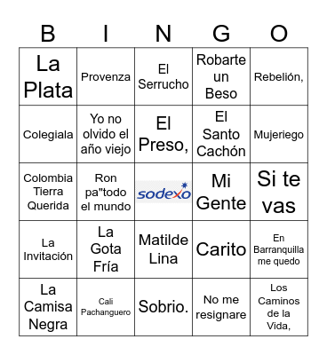 Bingo Musical Colombiano Bingo Card
