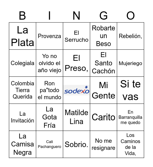 Bingo Musical Colombiano Bingo Card