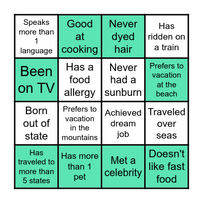 Get to Know You Bingo! Bingo Card