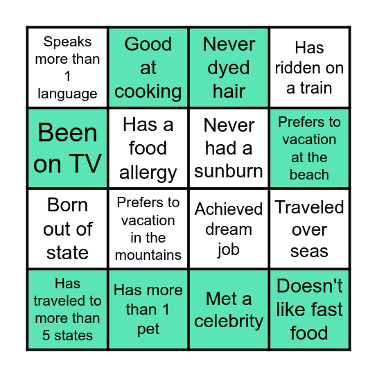 Get to Know You Bingo! Bingo Card
