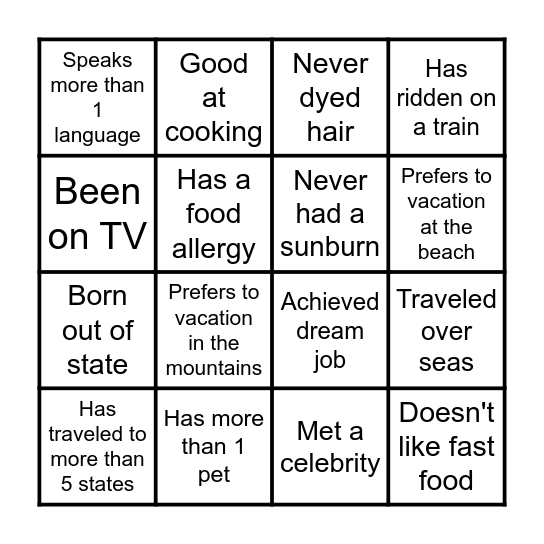 Get to Know You Bingo! Bingo Card